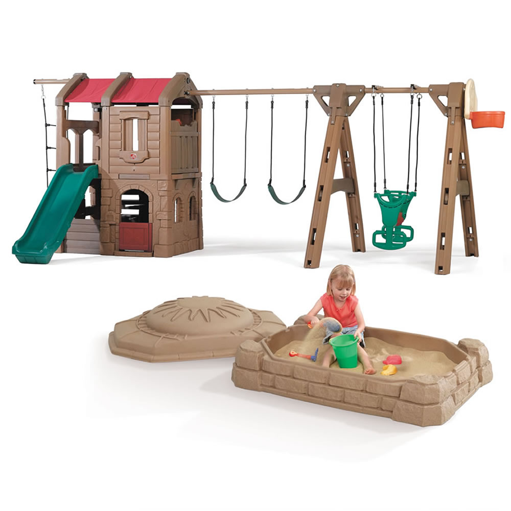 Adventure Lodge Play Center with Glider and Sandbox Combo